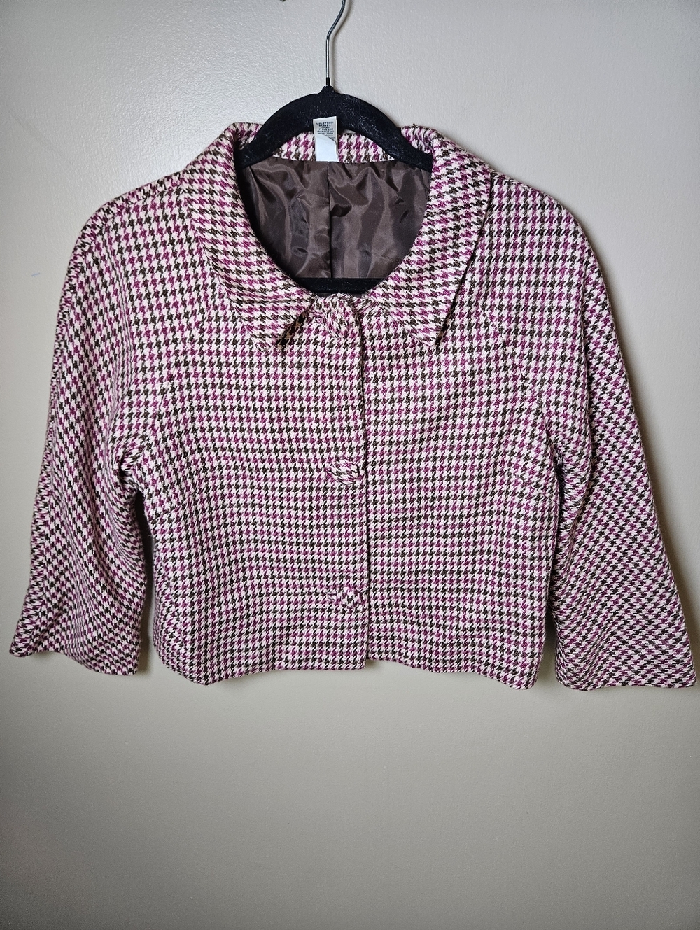 Old Navy Girls Kids Pink Brown Houndstooth Vintage Y2K Button Coat Jacket Medium